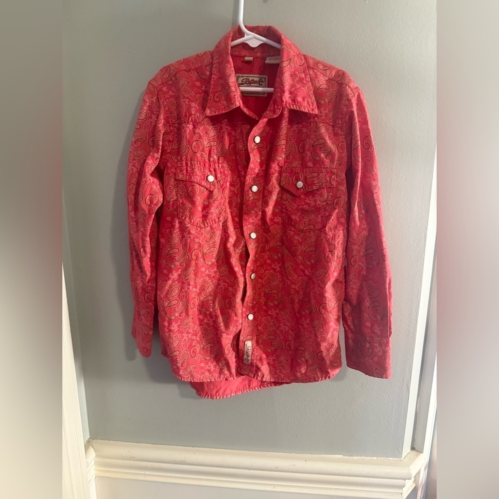 Rafter C Paisley Kids Red Button Down Cowboy Western Shirt Medium